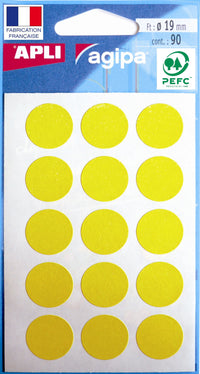 Pochette de 90 pastilles jaunes - 19 mm - Adhésif permanent - Écriture manuelle