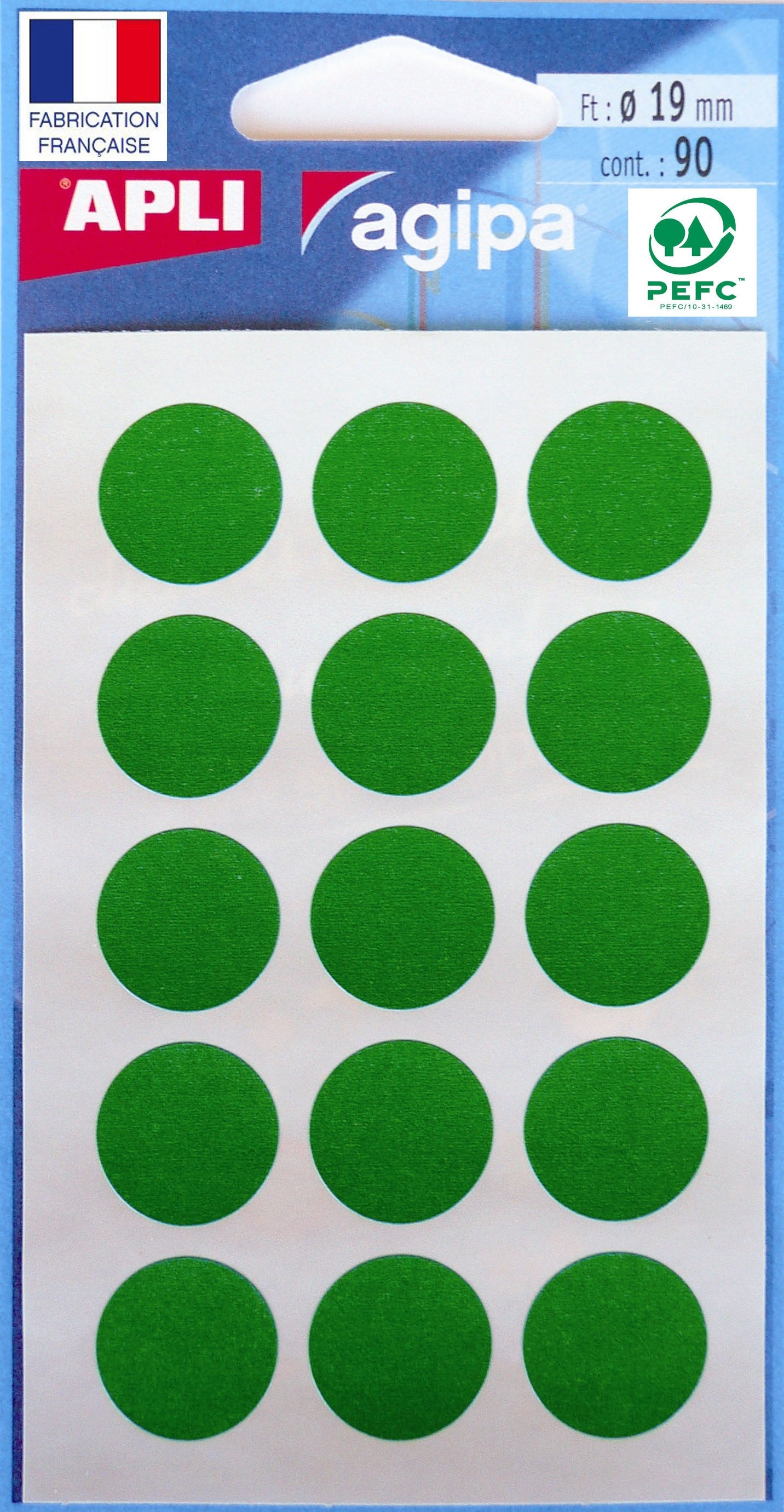Pochette de 90 pastilles vertes - 19 mm - Adhésif permanent - Écriture manuelle