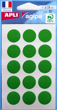 Pochette de 90 pastilles vertes - 19 mm - Adhésif permanent - Écriture manuelle