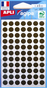 Pochette de 462 pastilles noires - 8 mm - Adhésif permanent - Écriture manuelle