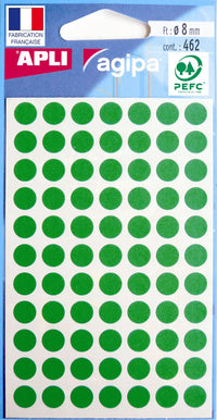 Pochette de 462 pastilles vertes - 8 mm - Adhésif permanent - Écriture manuelle