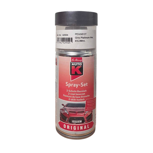 Bombe de peinture pour carrosserie - Peugeot - EVL/M0VL Gris platimum métallisé - 150 ml - Auto K