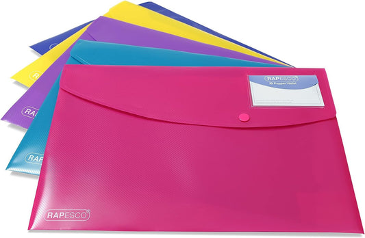 Pochettes - Porte-documents - Plastique - A4+ - Bouton pression - Lot de 5 - Rapesco