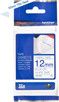 Recharge pour étiqueteuse - Brother - TZe-FA3 - Textile - Fond blanc écriture bleu - 12mm