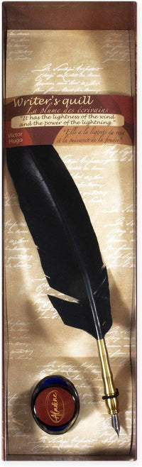 Plume d'oie - Calligraphie - Pointe métal - Inclus flacon d'encre - Noir - Aladine
