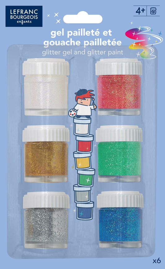 Pots de gel et gouache pailleté - Peinture enfant - Assortiment - Lefranc Bourgeois