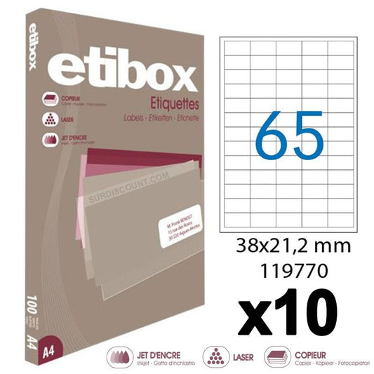 10 boîtes de 6500 étiquettes - Format 38x21,2mm - Etibox - Apli 119770