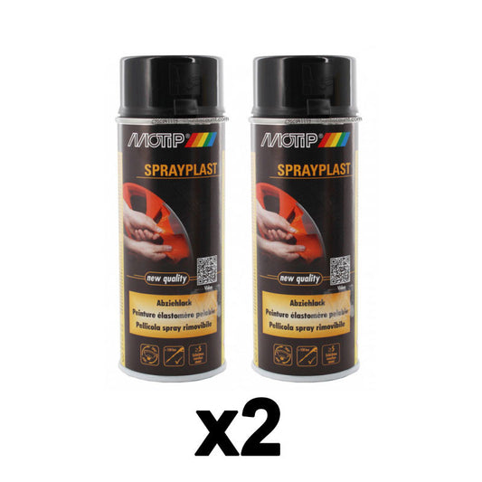 Lot 2 bombes de peinture pelable - Sprayplast - noir brillant - Motip