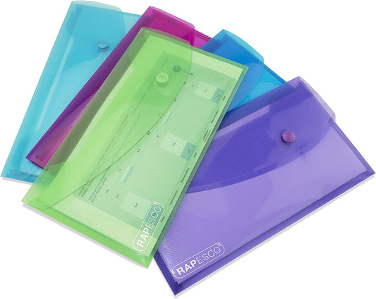 Pochettes avec bouton pression - Porte-documents - Format DL - 5 couleurs assortis