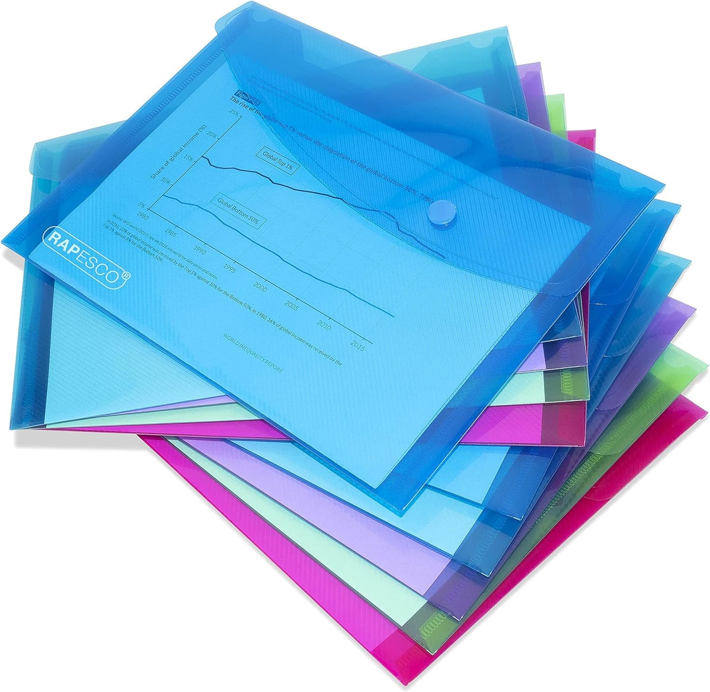 Pochettes - Bouton pression - A5 - Semi-transparent - 10 couleurs - Rapesco