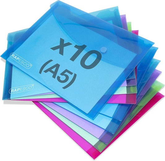 Pochettes - Bouton pression - A5 - Semi-transparent - 10 couleurs - Rapesco