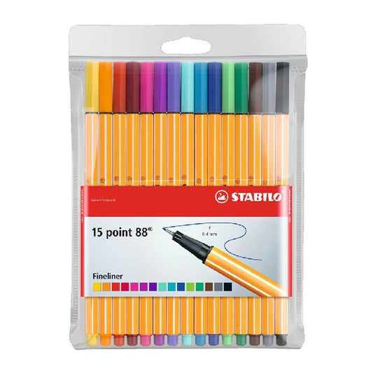 Pochette de 15 stylos-feutres STABILO point 88 - pointe fine - coloris assortis