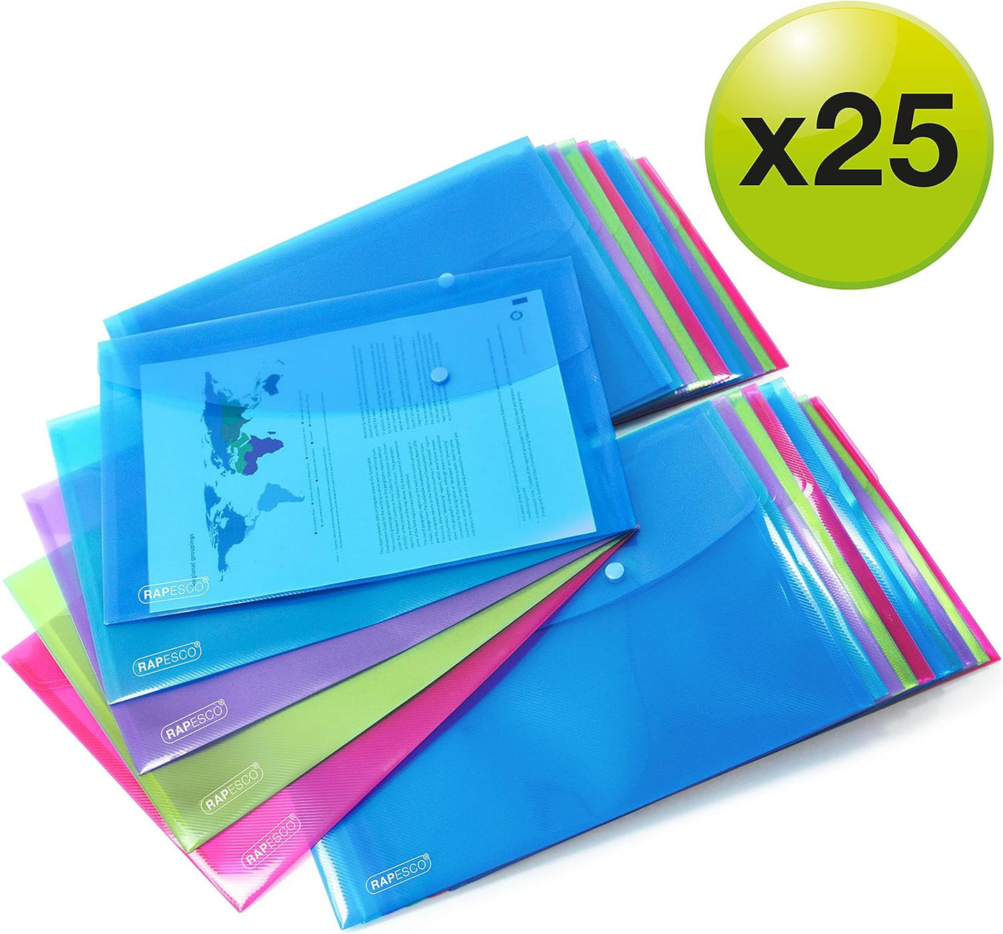 Pochettes - Bouton pression - A4+ - Semi-transparent - 25 unités - Rapesco