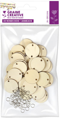 Recharges pour calendrier des anniversaires - 30 ronds en bois + anneaux