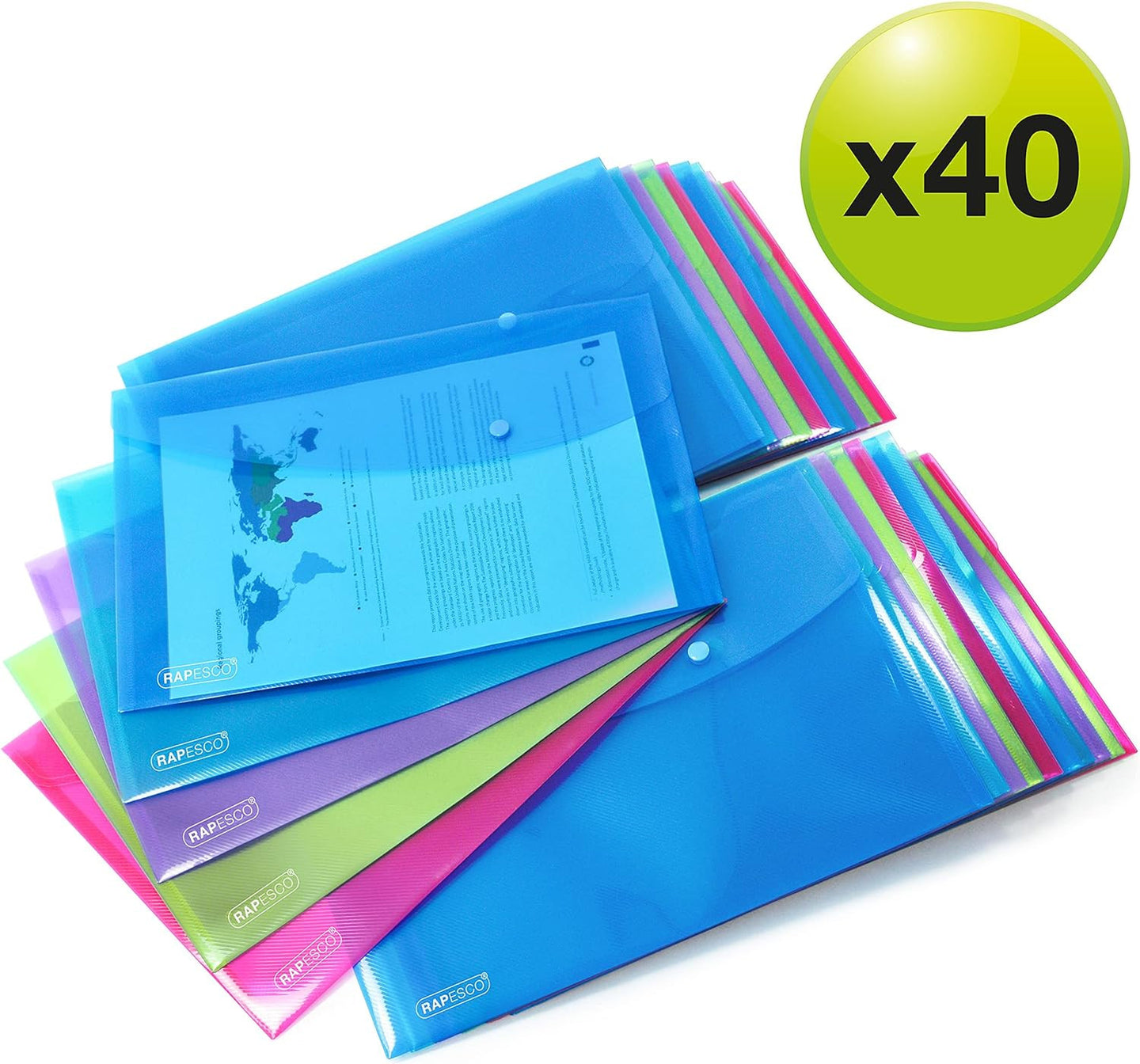 Pochettes - Bouton pression - A4+ - Semi-transparent - 40 unités - Rapesco