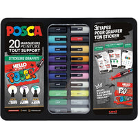 Posca - Malette - Stickers Graffiti - 20 marqueurs - PC1-1M - PC-3M - PC-5M