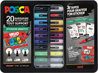 Posca - Malette - Stickers Graffiti - 20 marqueurs - PC1-1M - PC-3M - PC-5M
