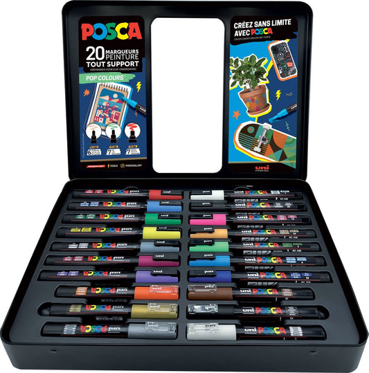 Posca - Mallette - Pop Colours - 20 marqueurs - PC1-1M - PC-3M - PC-5M