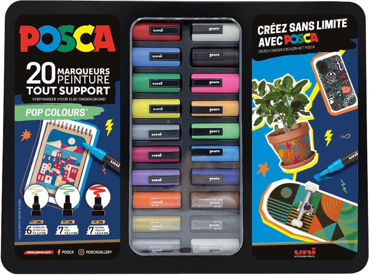 Posca - Mallette - Pop Colours - 20 marqueurs - PC1-1M - PC-3M - PC-5M