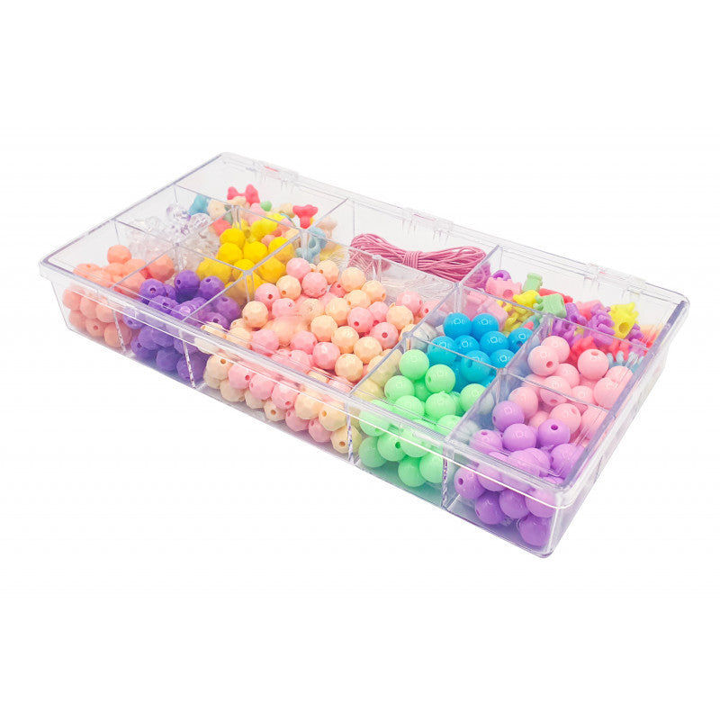 Perles - Rondes - Fantaisie - Couleurs pastel + fil élastique - Boîte de 200g - Bijoux