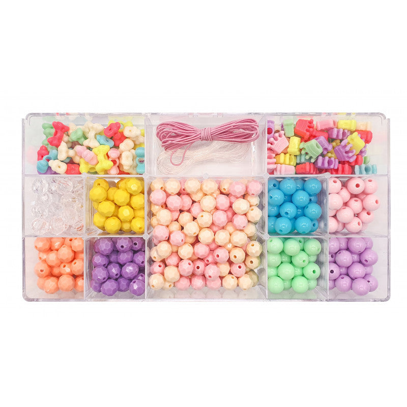 Perles - Rondes - Fantaisie - Couleurs pastel + fil élastique - Boîte de 200g - Bijoux