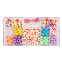 Perles - Rondes - Fantaisie - Couleurs pastel + fil élastique - Boîte de 200g - Bijoux