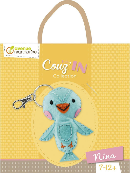 Porte-clé - Figurine en feutrine - A faire soi même - Nina l'oiseau - Kit - Mini Couz'in