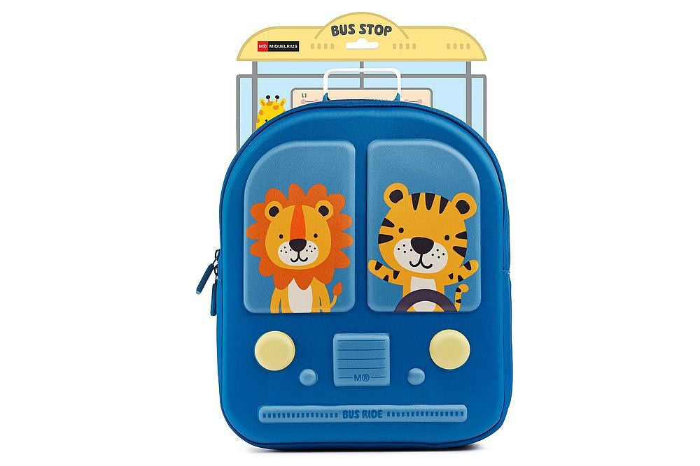Petit sac à dos - Scolaire - 1 compartiment - Bleu marine - Lion et tigre
