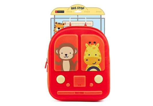 Petit sac à dos - Scolaire - 1 compartiment - Rouge - Singe et girafe