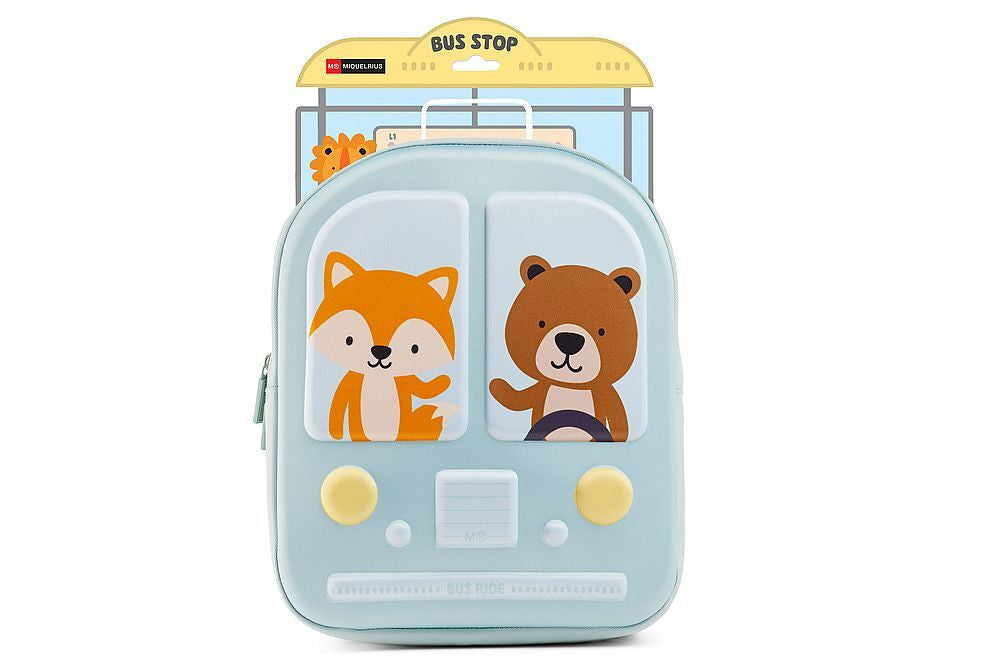 Petit sac à dos - Scolaire - 1 compartiment - Vert pastel - Ours et renard