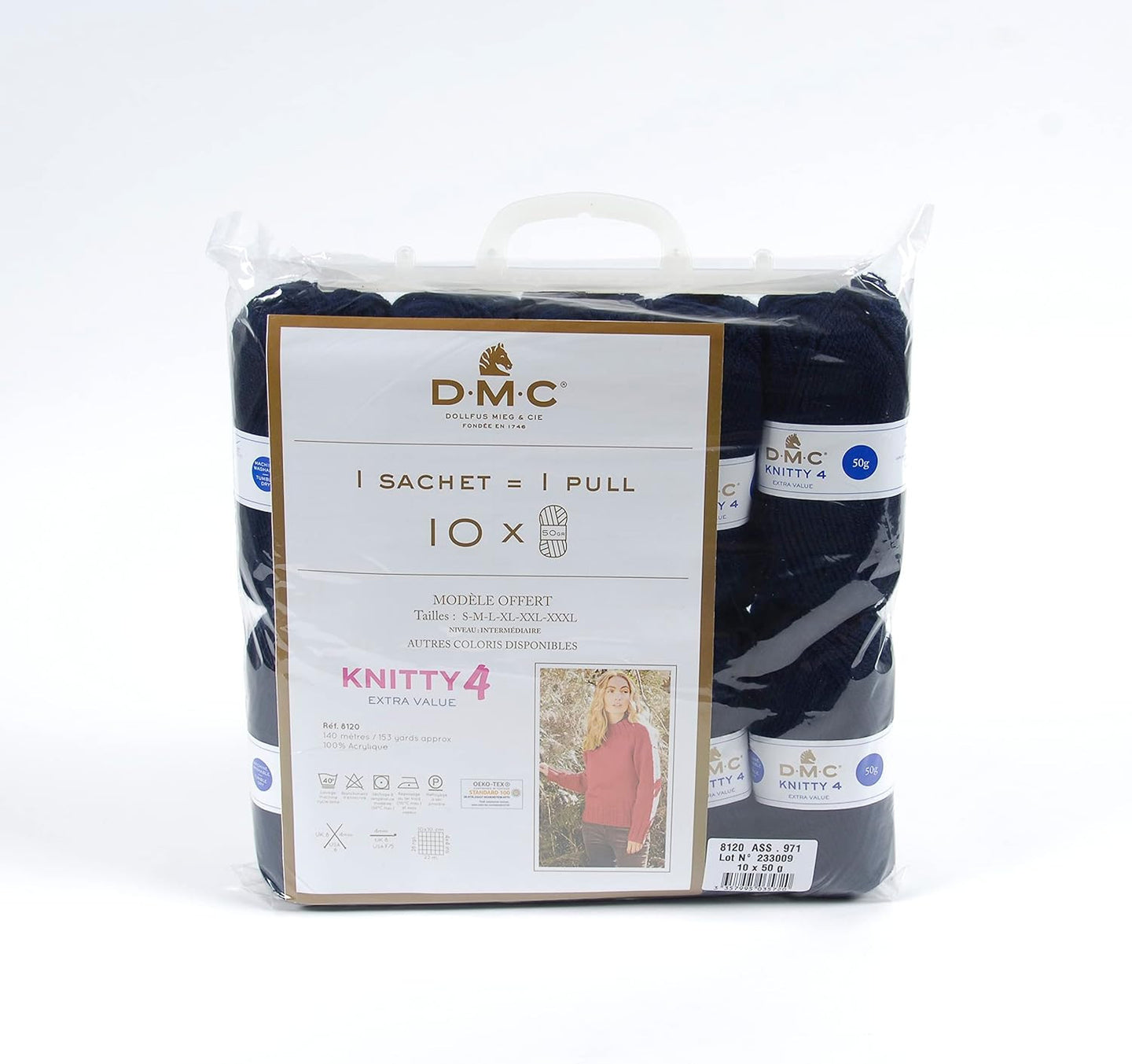 10 pelotes - 100% acrylique - Marine - 971 - 50g - 140m - DMC - Knitty 4 - Tricot