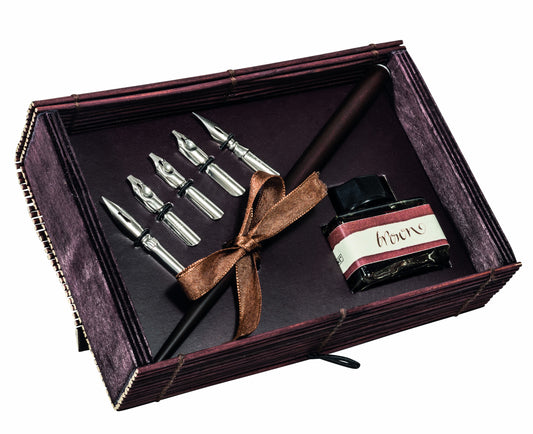 Porte-plume en bois - 5 plumes différentes tailles - Calligraphie - Coffret bambou - ONLINE