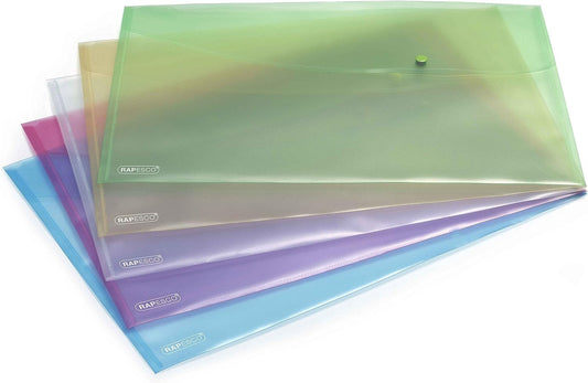 Pochettes - Porte-documents - Plastique - A3 - Bouton pression - Lot de 5 - Rapesco