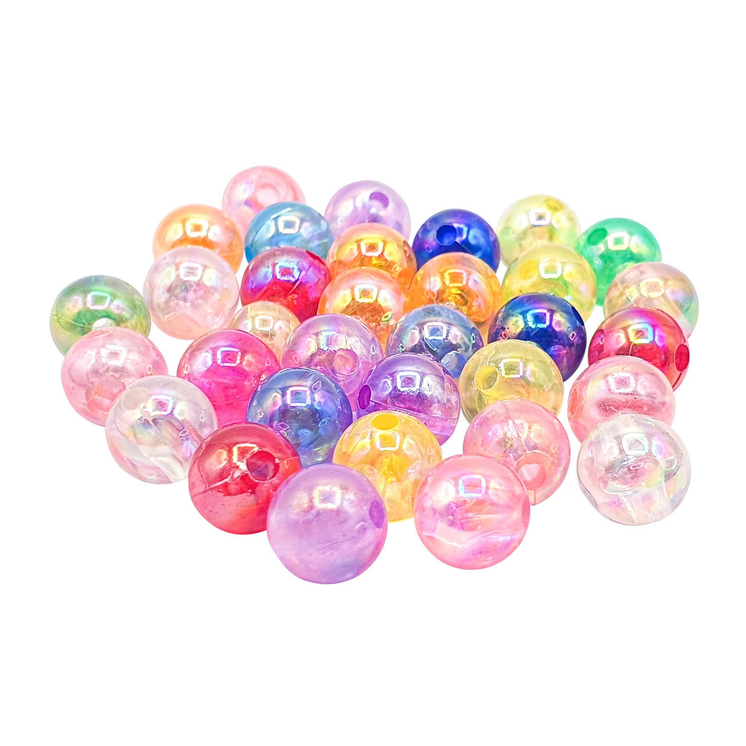 Perles - Rondes - Couleurs irisées - Plastique - 1cm diamètre - Bijoux - 40G