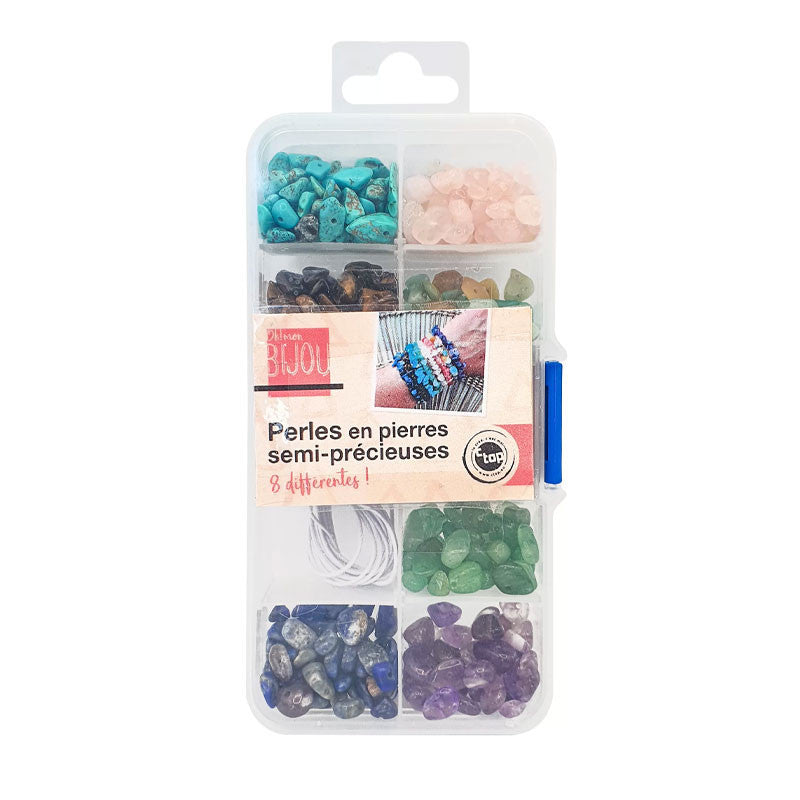 Perles - Pierre semi-précieuse - Pour bijoux, collier, bracelet - 8 assortiments