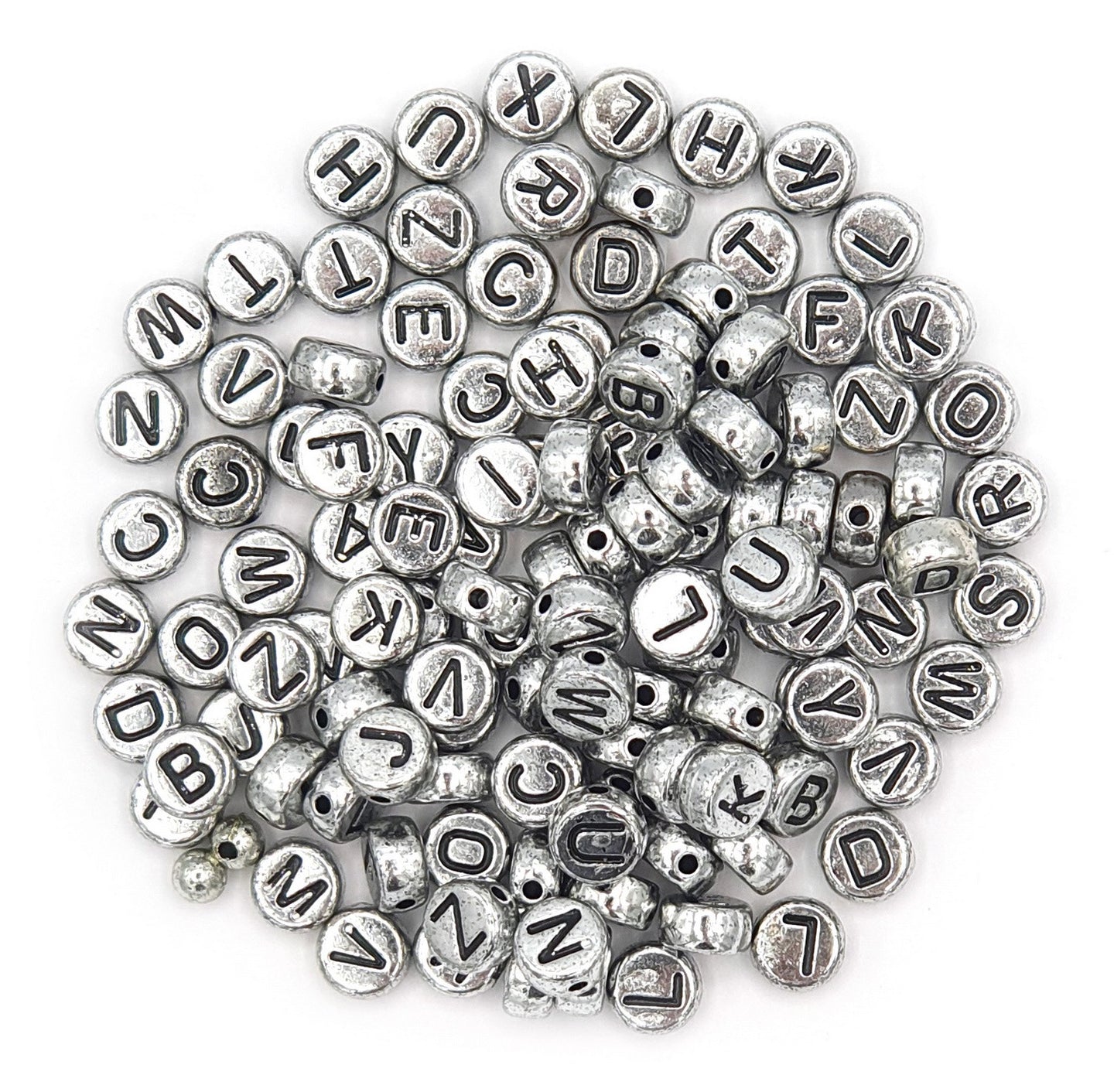 Perles - Rondes - Lettres de l'alphabet - Argenté - 3mm diamètre - Bijoux