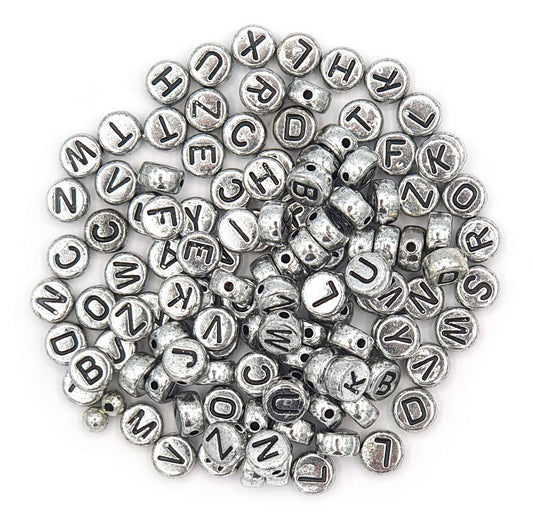 Perles - Rondes - Lettres de l'alphabet - Argenté - 3mm diamètre - Bijoux