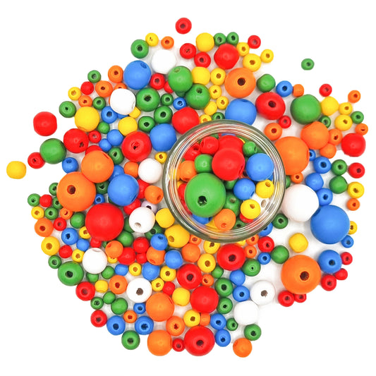 Perles - Rondes - Bois - Assortiment couleurs et tailles - 385 pièces - Bijoux