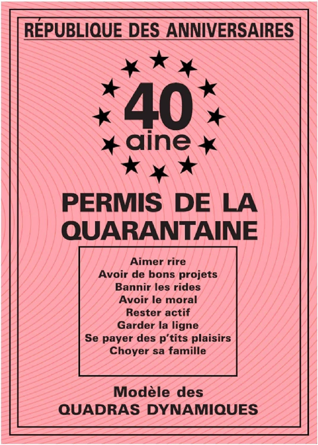 Permis de la 40 aine - Anniversaire - 40 ans - Humour - Carte anniversaire