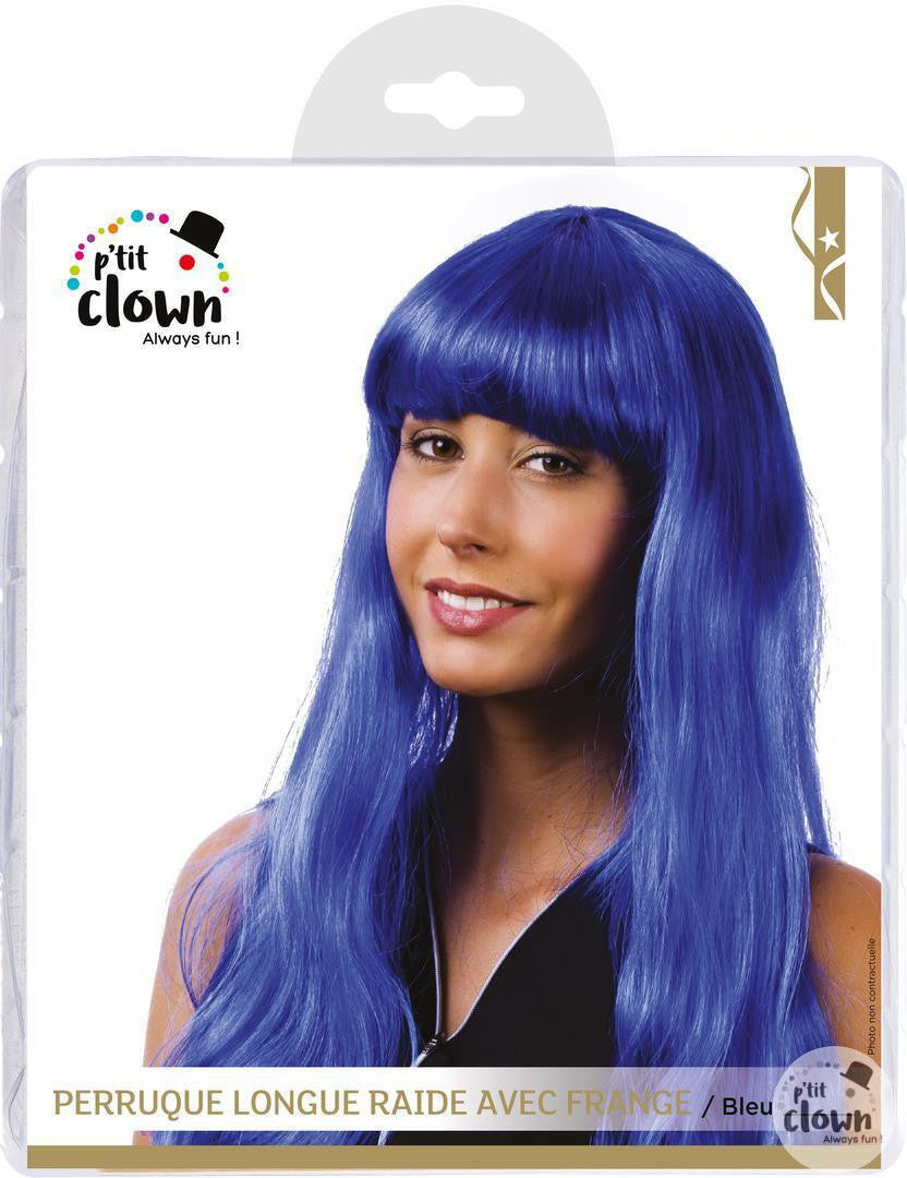 Perruque - Bleu - Avec frange - Déguisement - Cheveux longs - Soirée disco