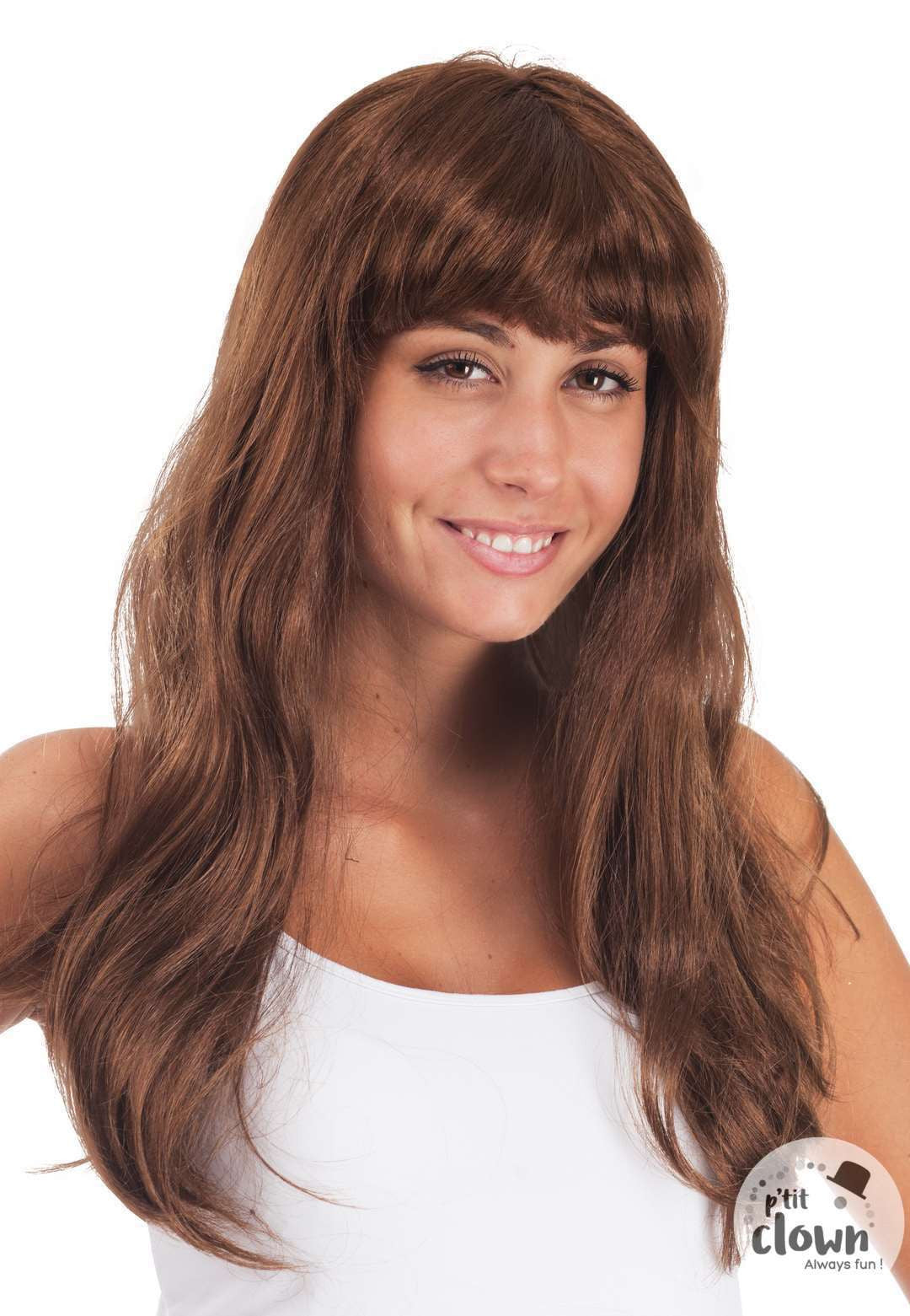 Perruque - Chatain - Marron - Avec frange - Déguisement - Cheveux longs