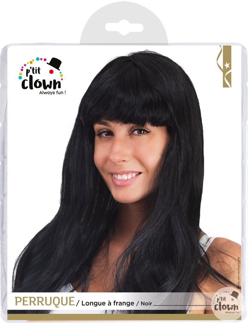 Perruque - Brune - Noir - Avec frange - Déguisement - Cheveux longs - Femme