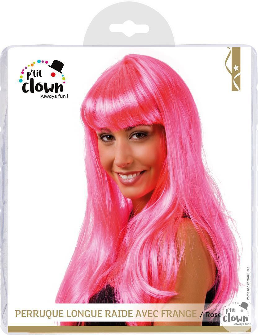 Perruque - Rose - Avec frange - Déguisement - Cheveux longs - Femme