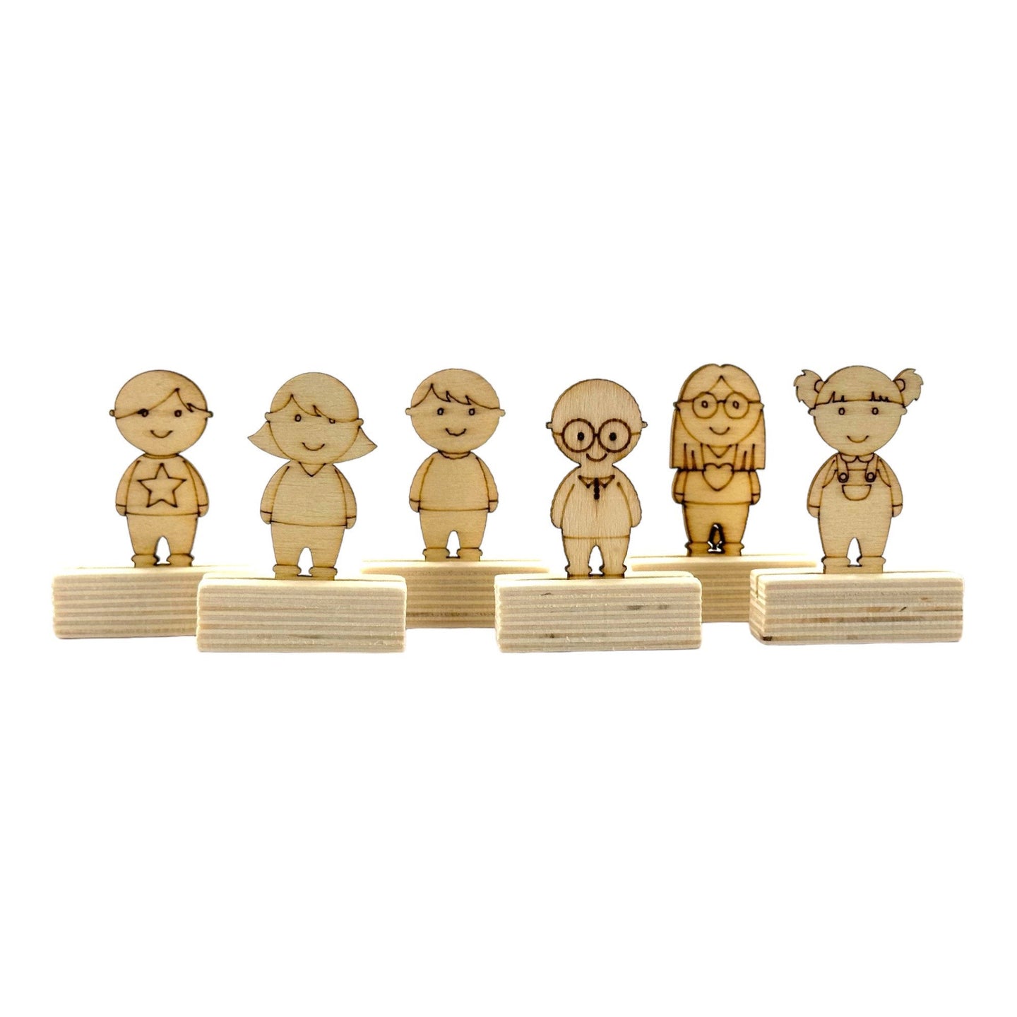 Petits personnages en bois - A décorer - 6 modèles - 5x7,5x2cm - Bois naturel
