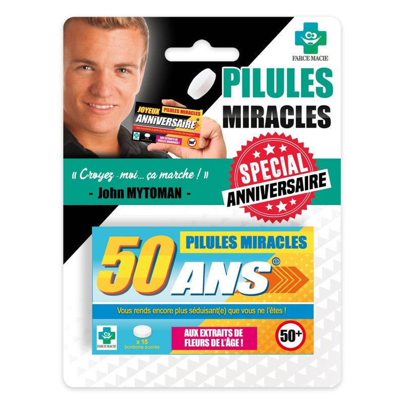 Pilules miracles - 50 ans - Humour - Bonbons - Idée cadeau - Anniversaire