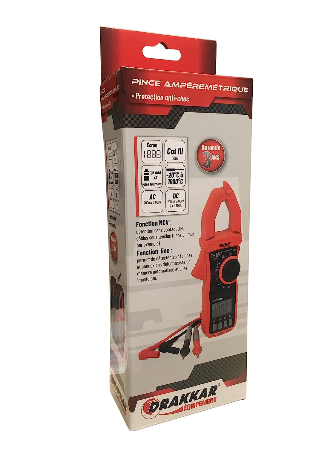 Petite pince ampèremétrique - Mesure les courants électriques - Professionnel - Drakkar Equipement