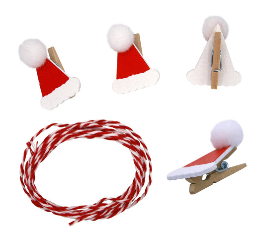 Pinces à linges - Bois - Décorative - Bonnet de père noël - Calendrier de l'Avent