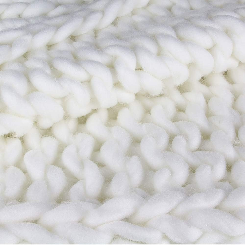 Plaid - Couverture - Ecru - Grosse maille - Chaude - Cocooning - Cosy - 1,5x1,2m
