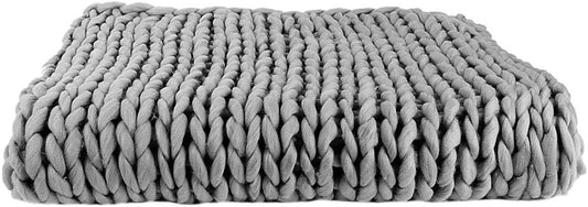 Plaid - Couverture - Gris - Grosse maille - Chaude - Cocooning - Cosy - 1,5x1,2m