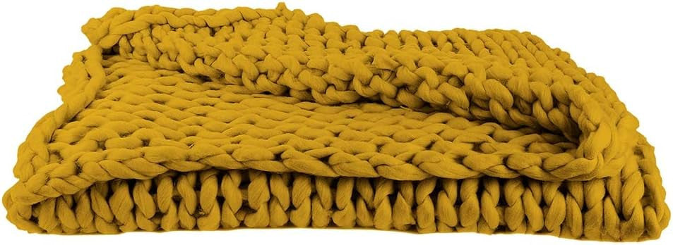 Plaid - Couverture - Jaune - Grosse maille - Chaude - Cocooning - Cosy - 1,5x1,2m
